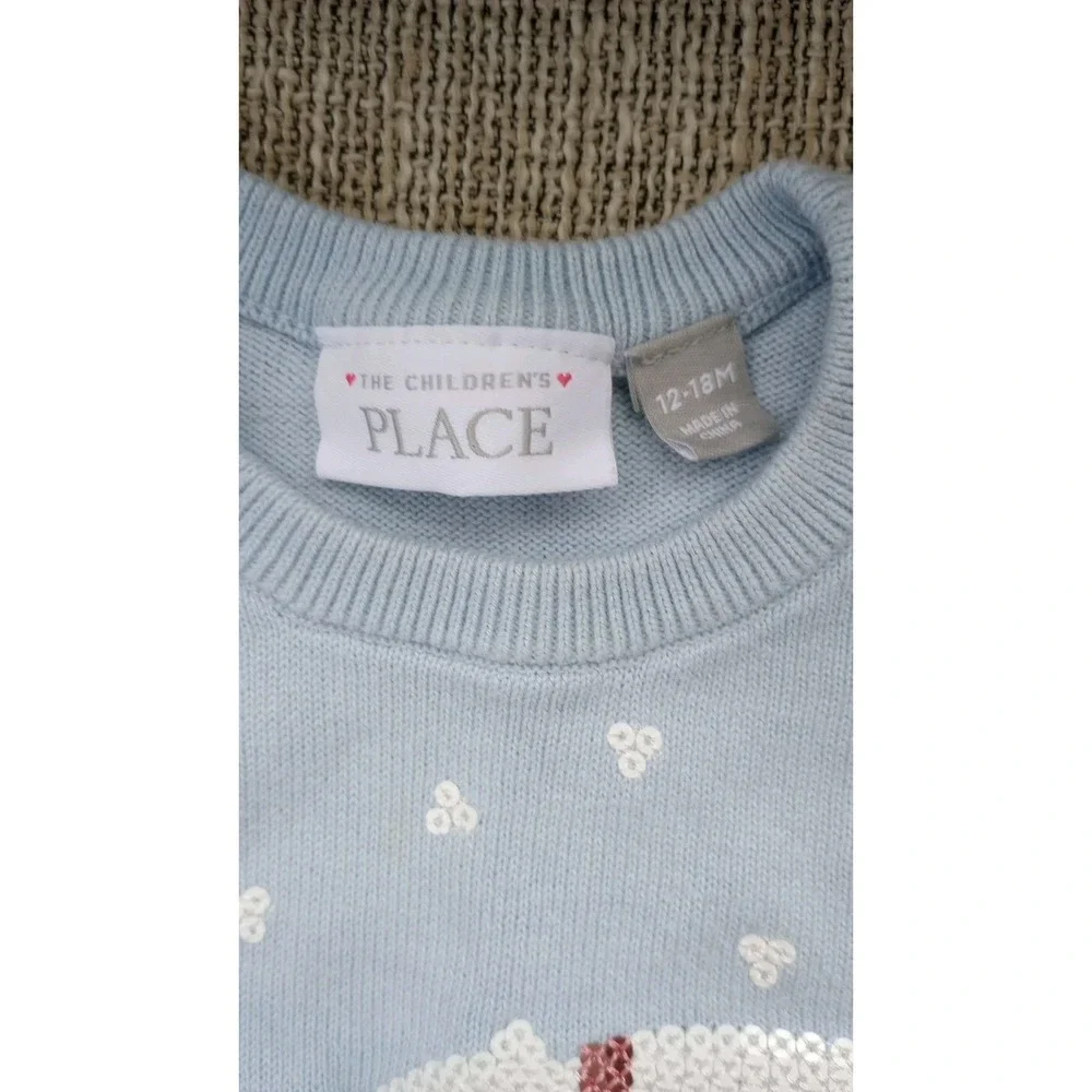 Baby Girl Children's‎ Place Sequin Polar Bear Sweater EUC 12-18 Mos